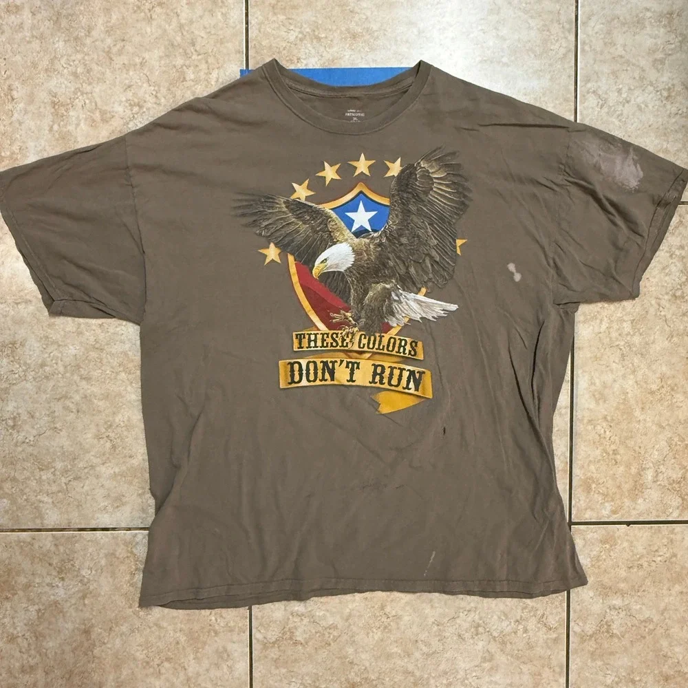 Patriotic Eagle Graphic T Shirt Men's 2XL Brown USA Pride These Colors Don't Run - Picture 1 of 5